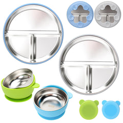 Misslili stainless-steel baby plate with suction base supports mess-free mealtimes.