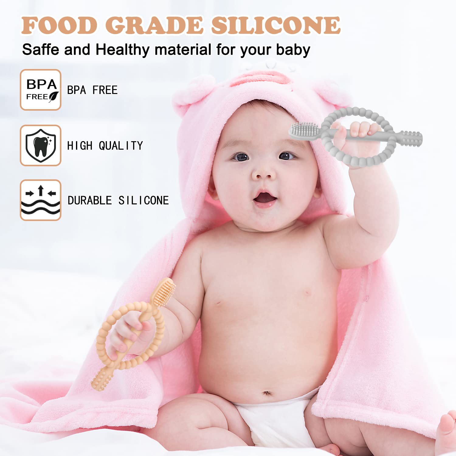 MISSLILI soft silicone teether with dual-texture surface for soothing gums.
