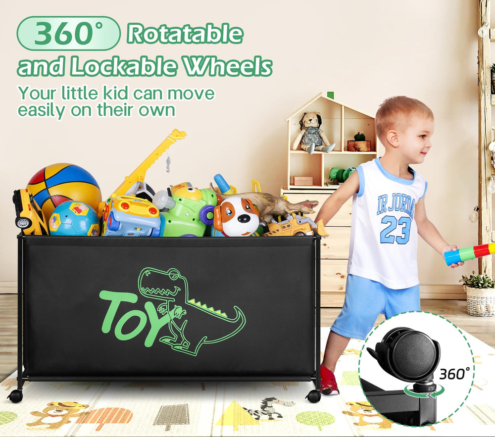 MISSLO toy box with 360-degree wheels for easy cleanup.