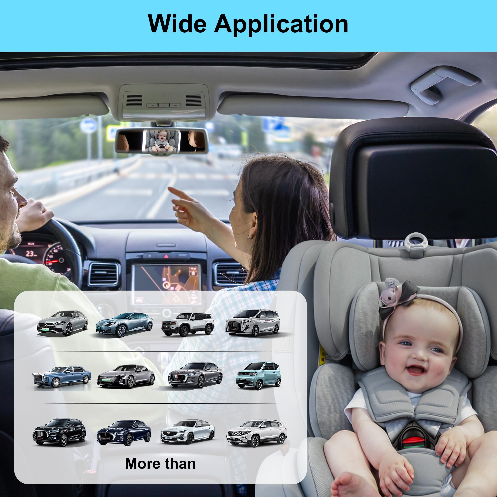 MissMeeca Baby Car Mirror attaches securely to headrests.