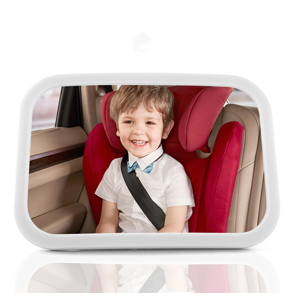 MissMeeca Baby Car Mirror with Lights shows a clear rear view for safer driving.