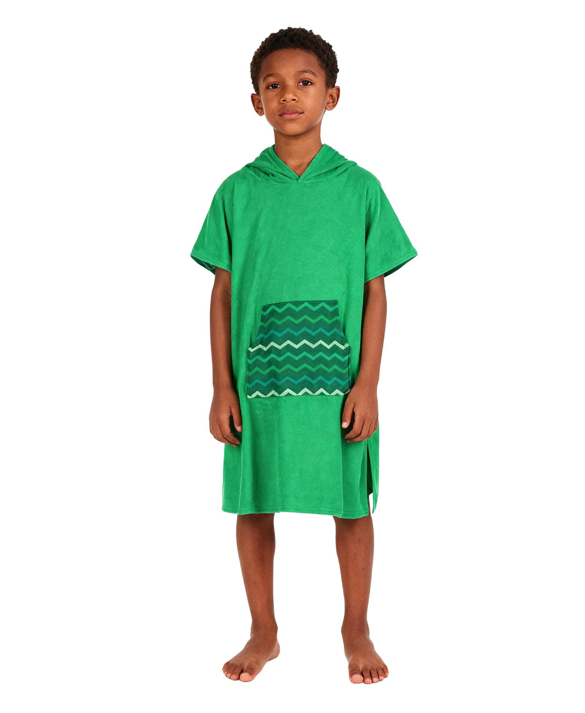 MissShorthair kids hooded towel poncho front view shows soft microfiber for quick drying after pool.
