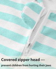 MissShorthair kids hooded towel poncho hood view at the beach emphasizes warm coverage.