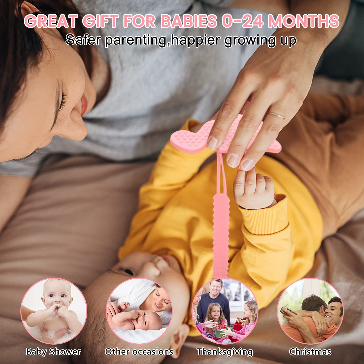 MISSLILI gift-ready teething toy set shown as baby shower gift option.