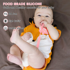 MISSLILI silicone teether close-up shows BPA-free material and durable chewing relief.