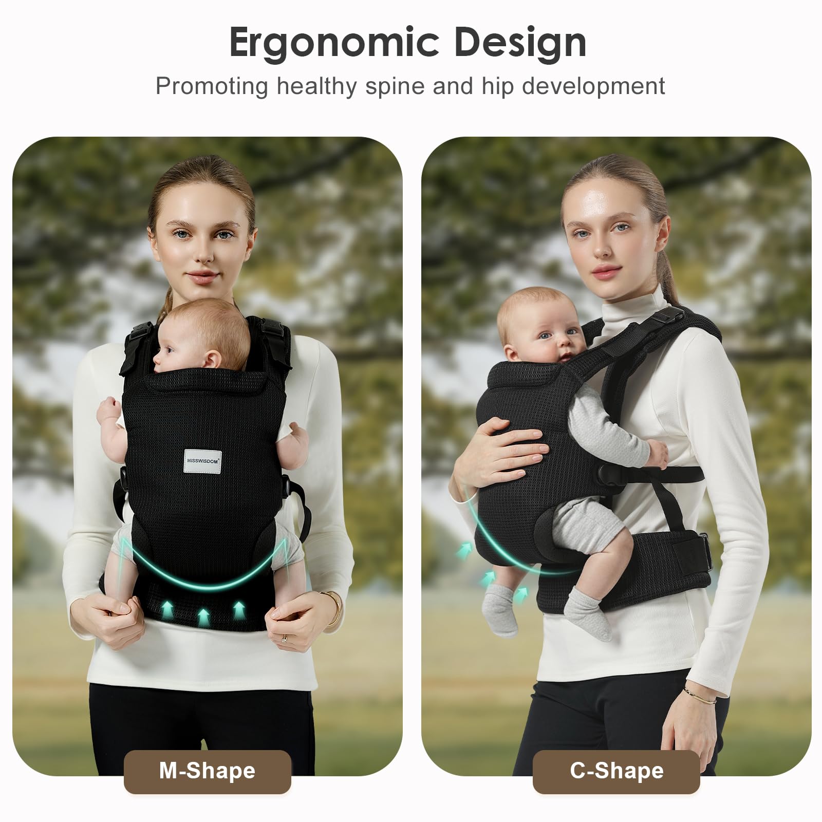 MISSWISDOM baby carrier adjustable back straps fit a range of body types