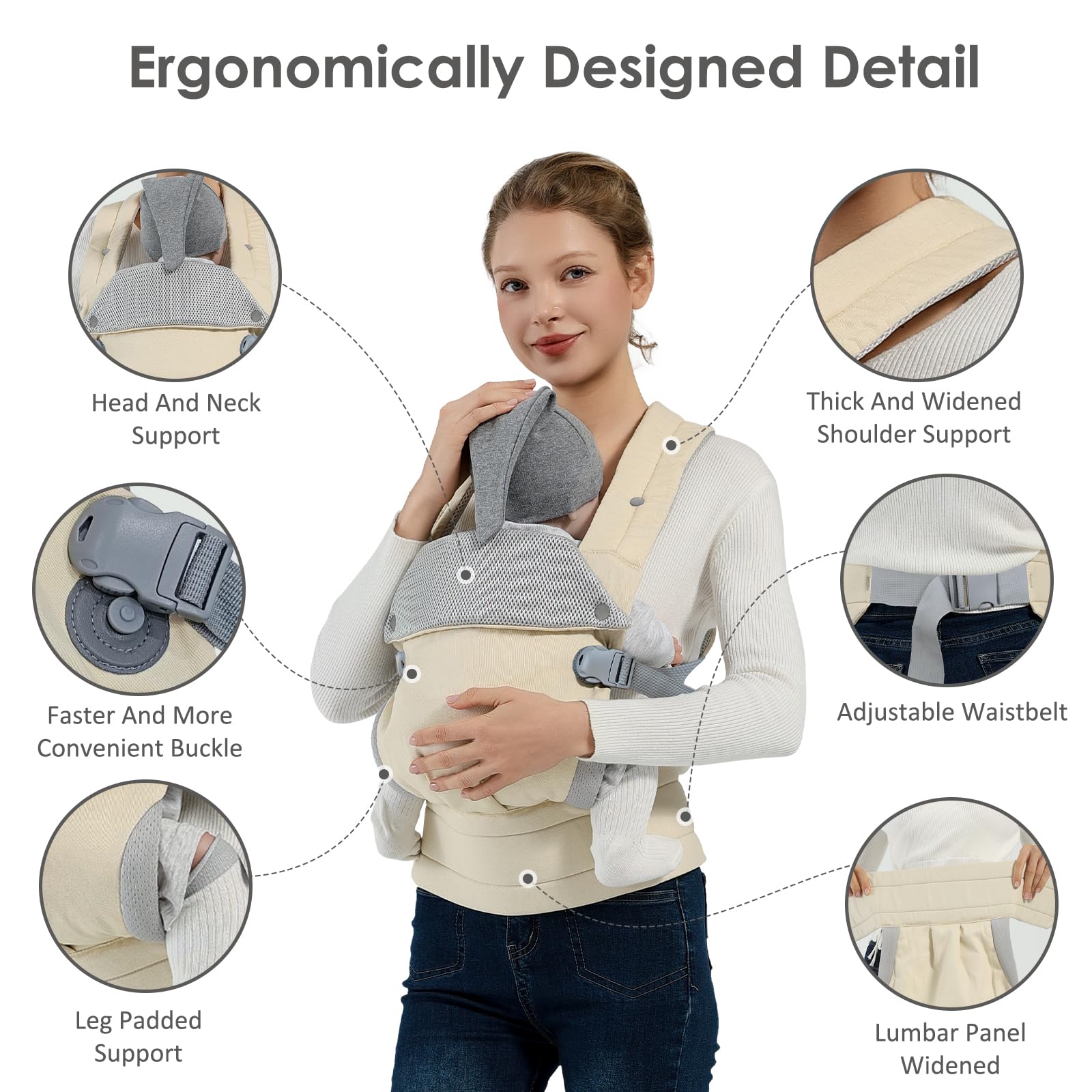 MISSWISDOM baby carrier cream adjustable-shoulder-straps for growing child