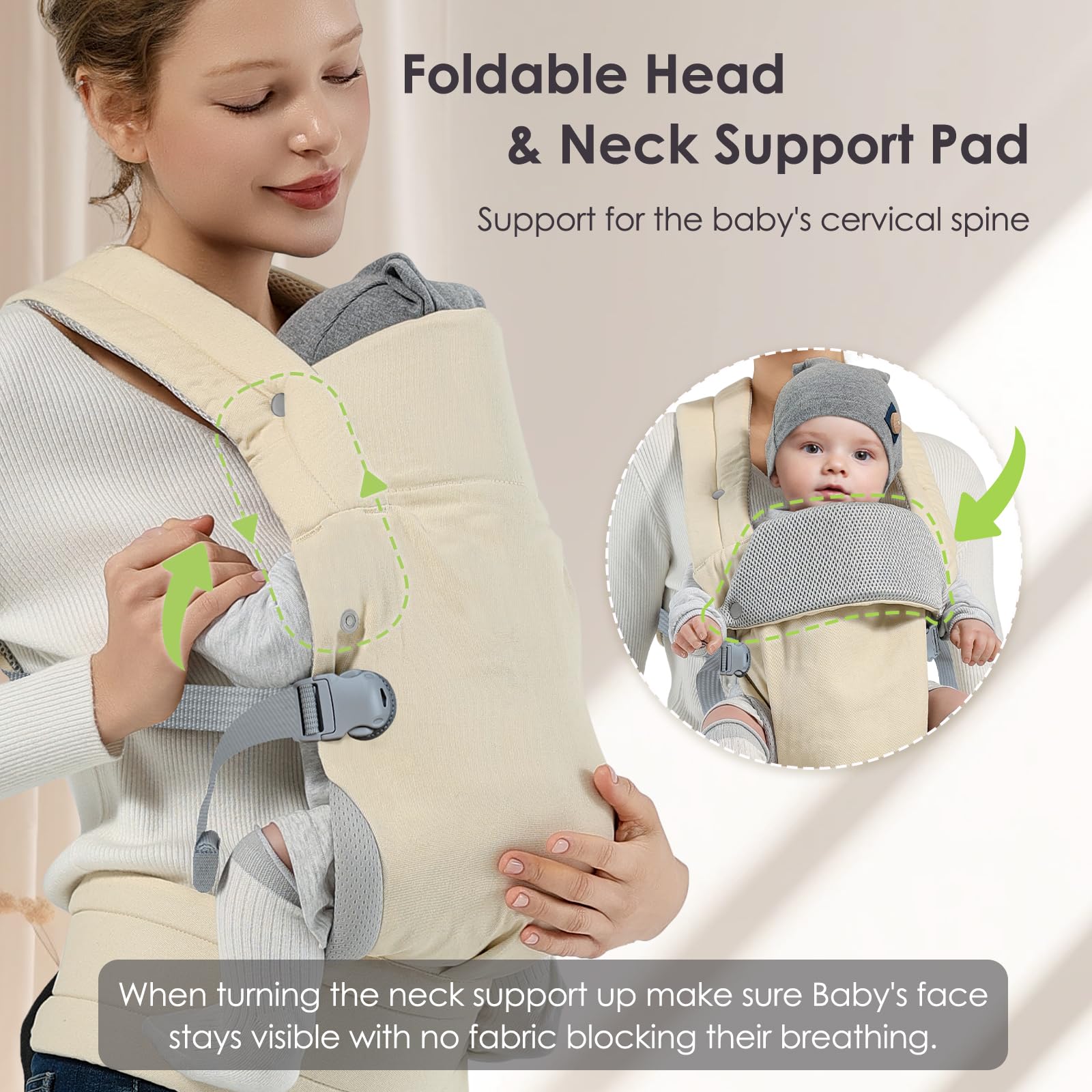 MISSWISDOM baby carrier cream breathable-fabric keeps baby dry