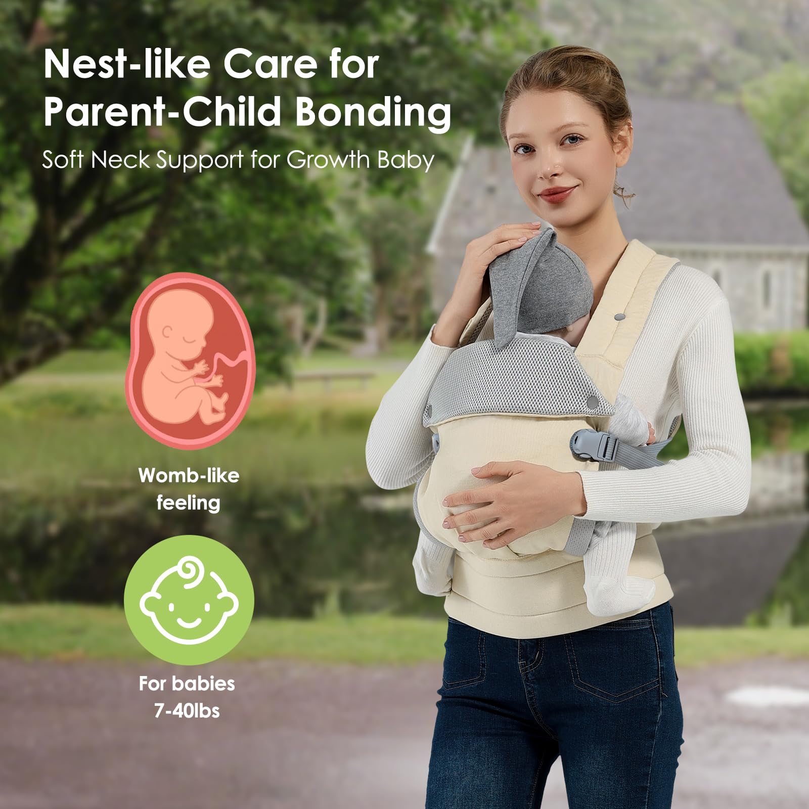 MISSWISDOM baby carrier cream outdoor-family-use for hands-free outings