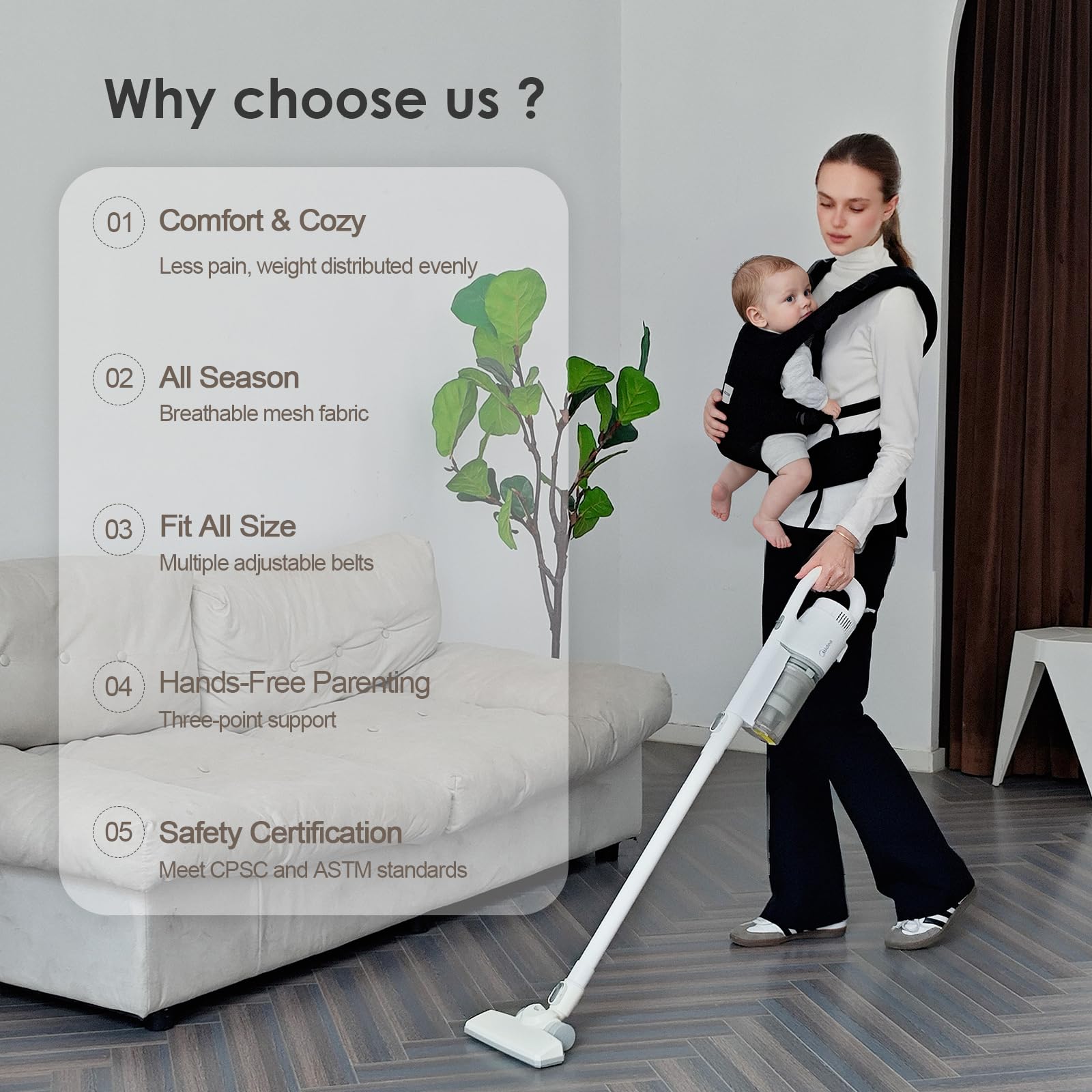MISSWISDOM step-by-step instructions help quickly secure baby during busy days