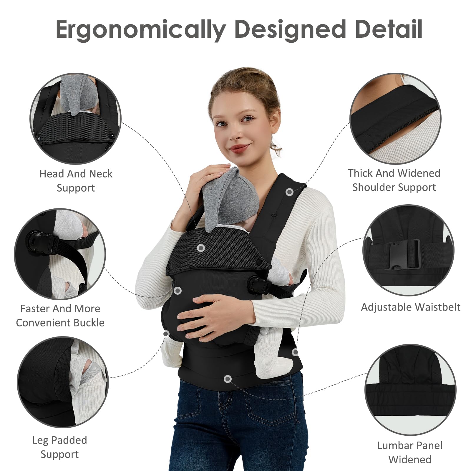 MISSWISDOM baby carrier wide-shoulder-straps reduce fatigue.