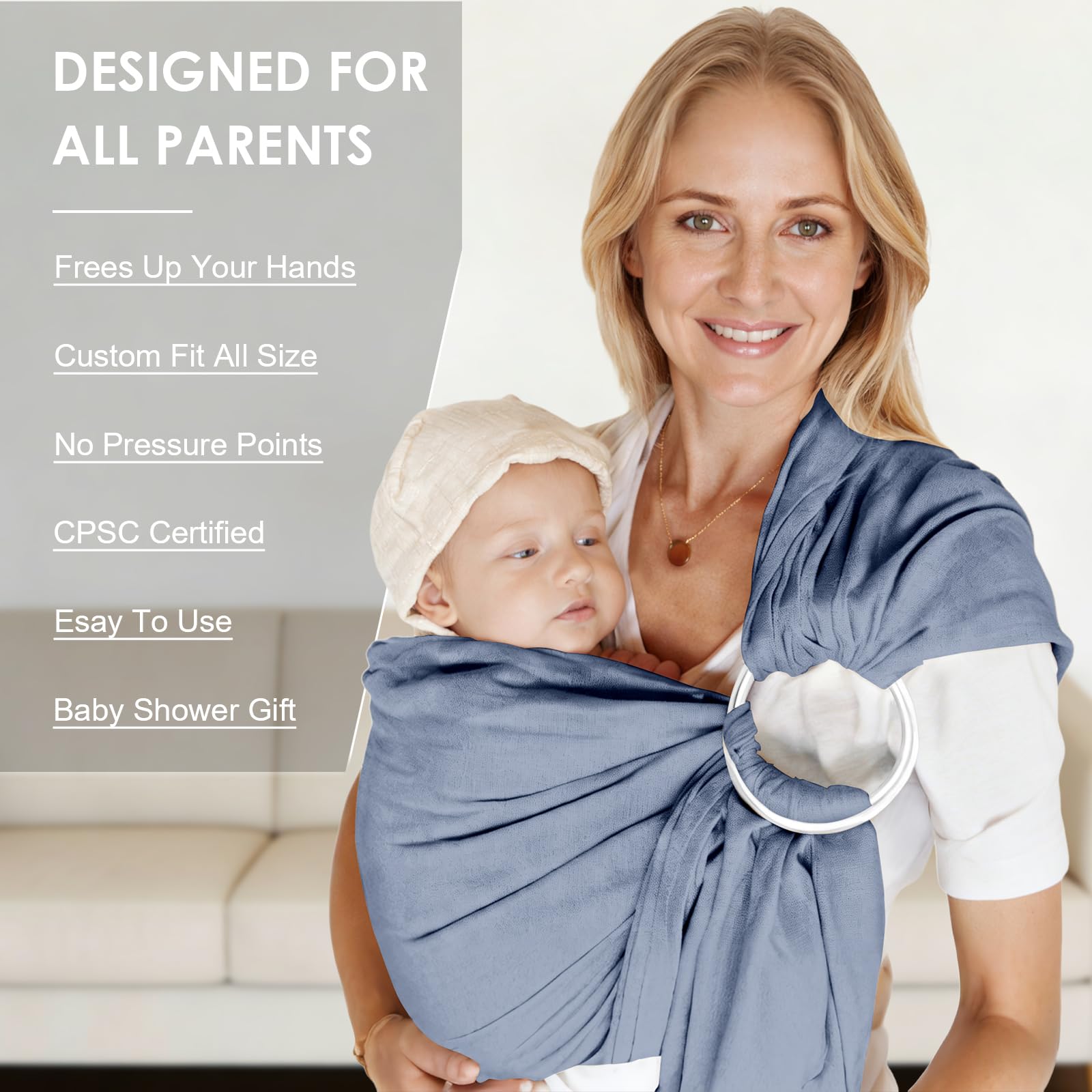 MISSWISDOM baby ring sling ergonomic hip-position view demonstrates healthy posture