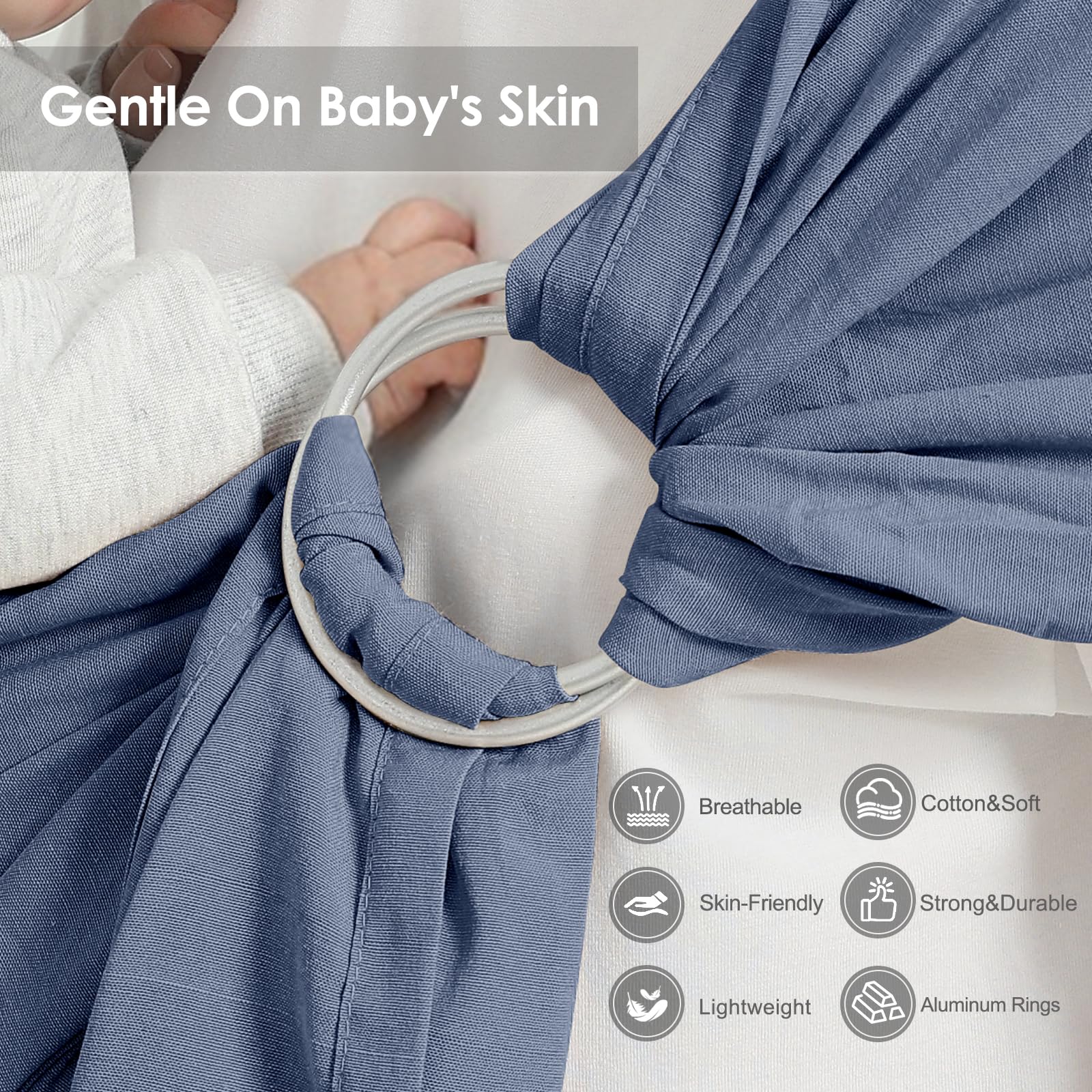 MISSWISDOM baby ring sling soft breathable fabric highlights cooling and skin-friendly feel