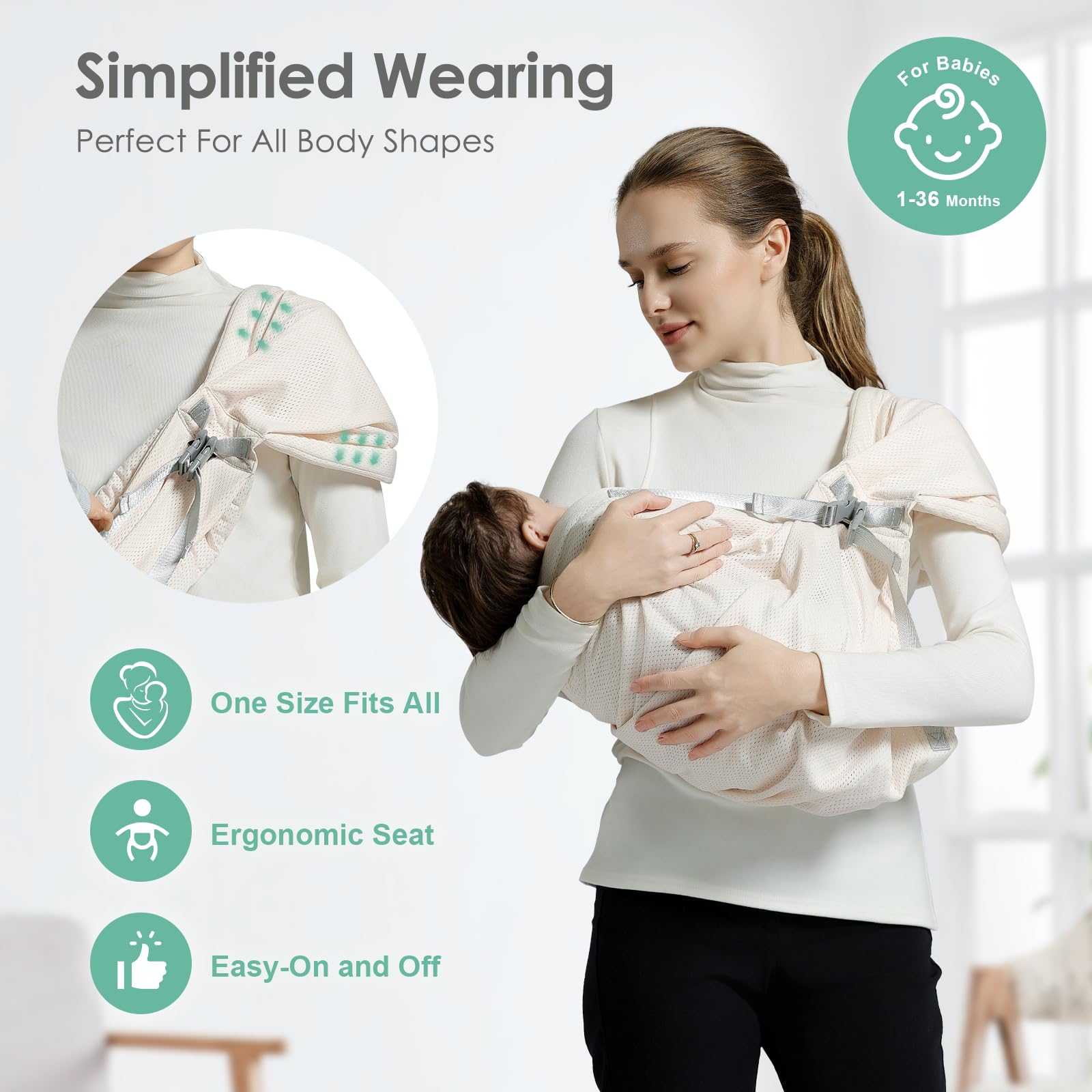 MISSWISDOM baby sling carrier all-season-breathable-fabric keeps baby cool and parent comfortable