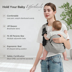 MISSWISDOM baby sling carrier back view showing secure double-buckle design for peace of mind.