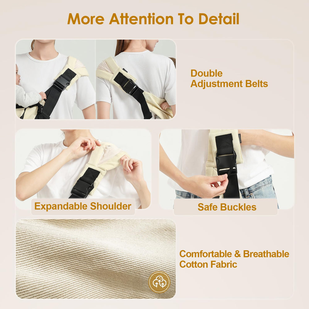 MISSWISDOM Baby Sling Carrier chest-strap adjustment highlights customizable fit for growing babies.