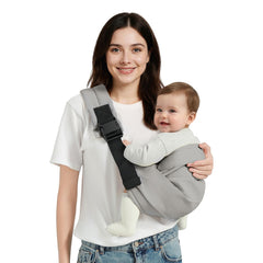 MISSWISDOM baby sling carrier front view with adjustable fit for growing babies.