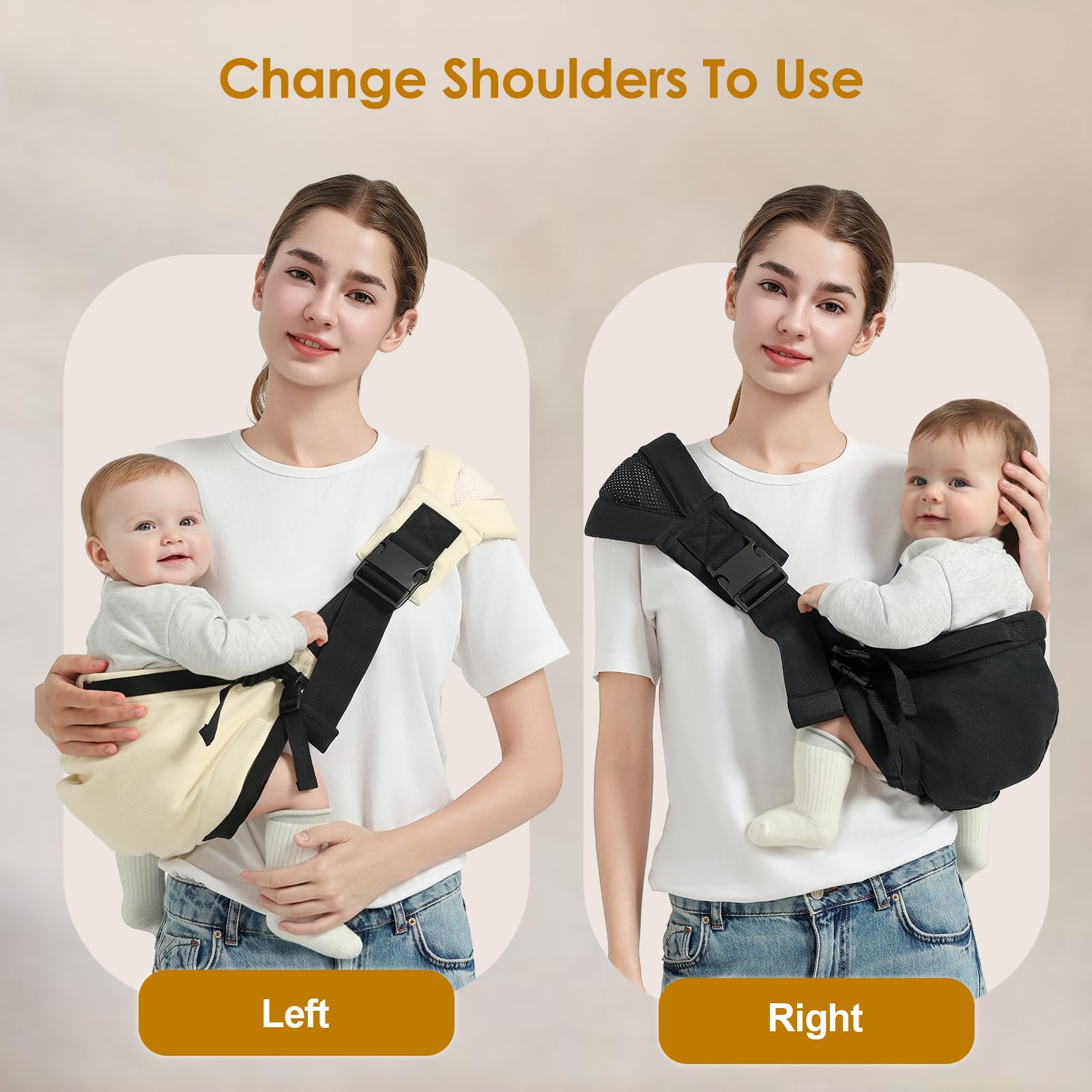 MISSWISDOM carrier in use during a walk demonstrates hands-free convenience and close bonding.