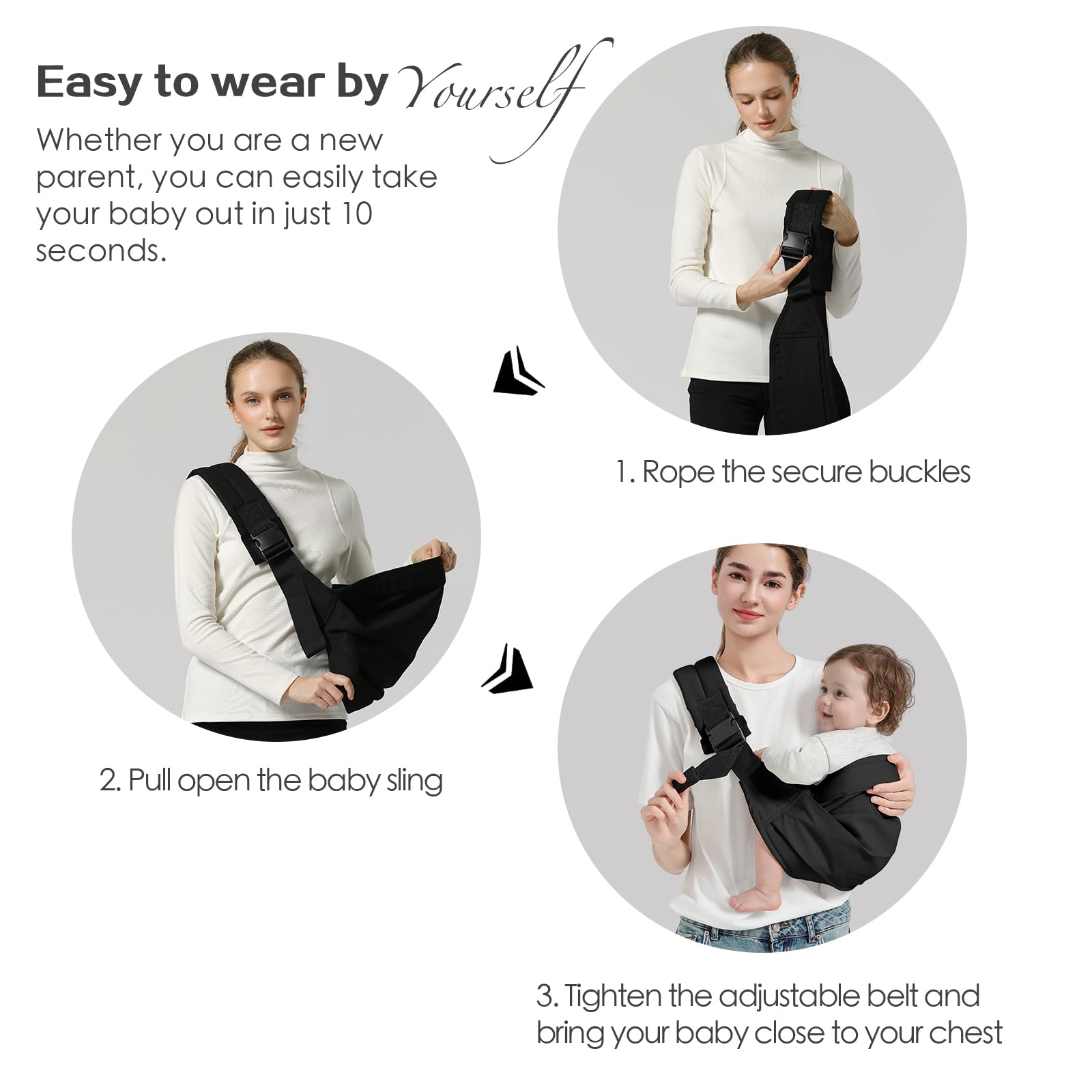 MISSWISDOM baby sling folded compact-travel image shows easy storage and portability.
