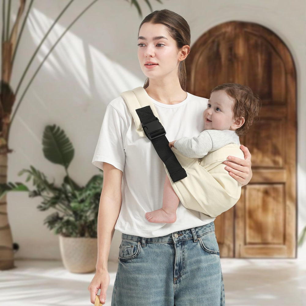 MISSWISDOM one-size-fits-all-beige implies simple fit for parents and growing babies.