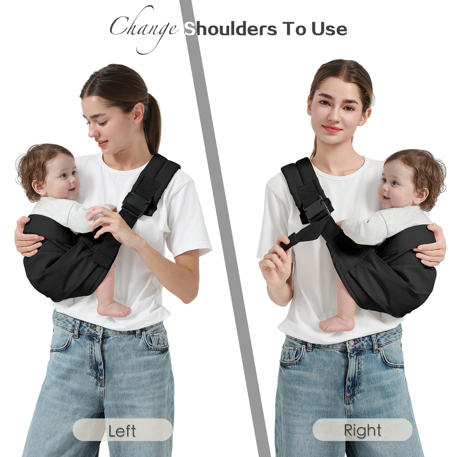MISSWISDOM baby sling outdoors model-wearing illustrates ergonomic carry during outings.