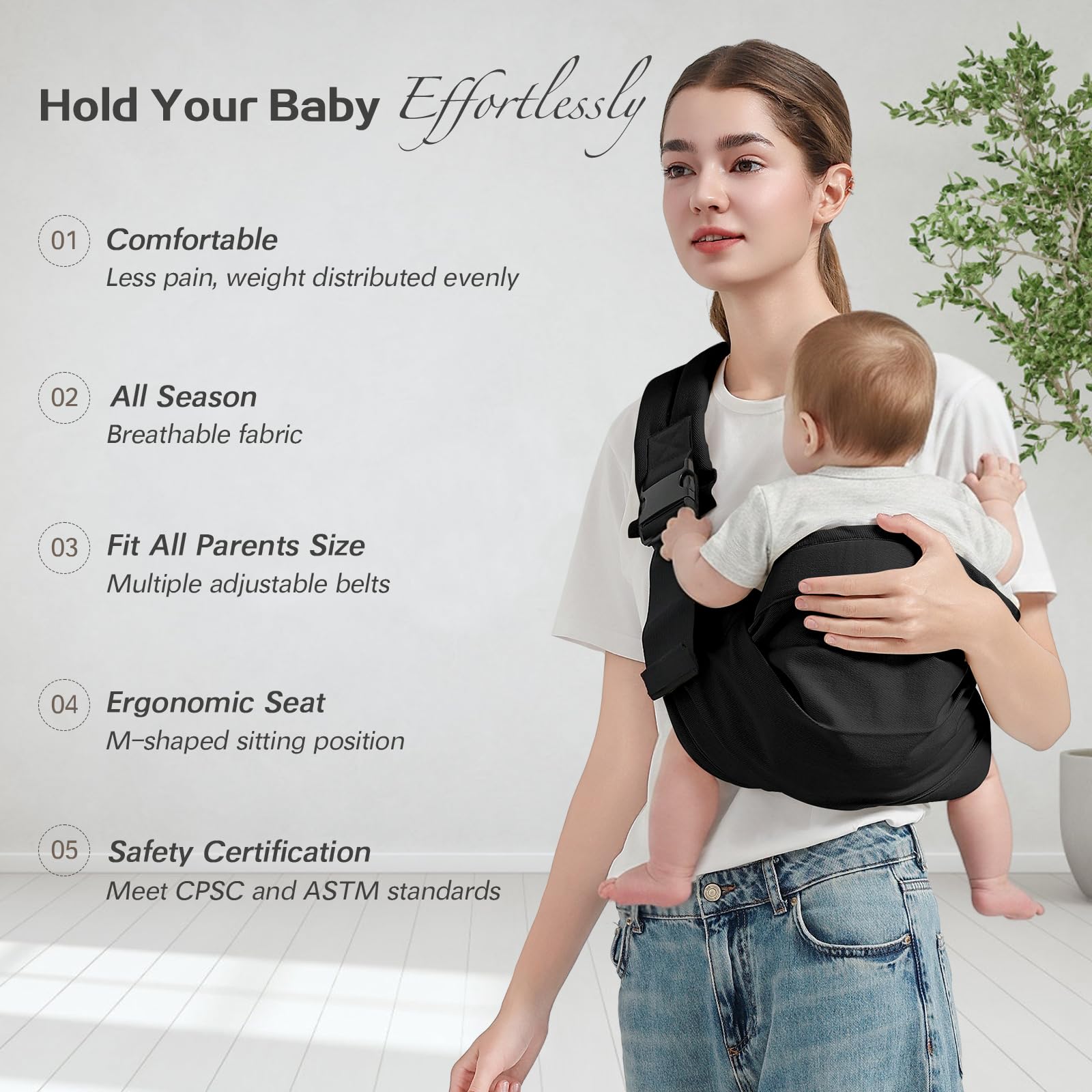 MISSWISDOM baby sling shoulder strap adjustment demonstrates customizable fit for growing babies.