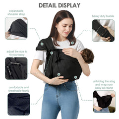 MISSWISDOM baby sling wide shoulder strap distributes weight to reduce shoulder strain.