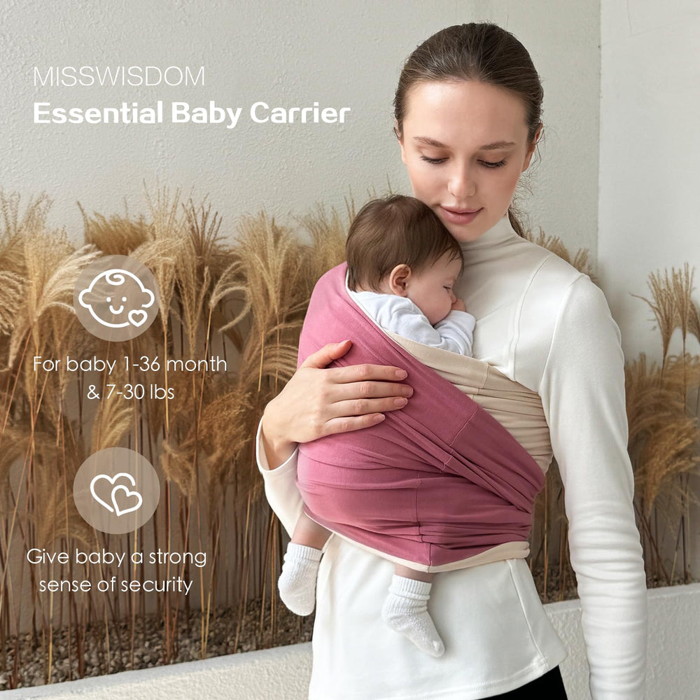 MISSWISDOM baby wrap front-carry setup shows quick on/off and lightweight wear.