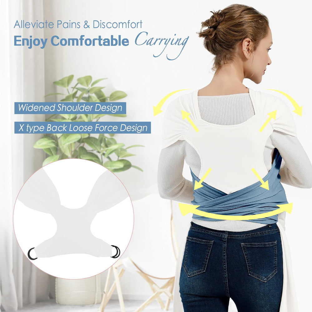 MissWISDOM Baby Wraps broad shoulder straps ease neck pressure.