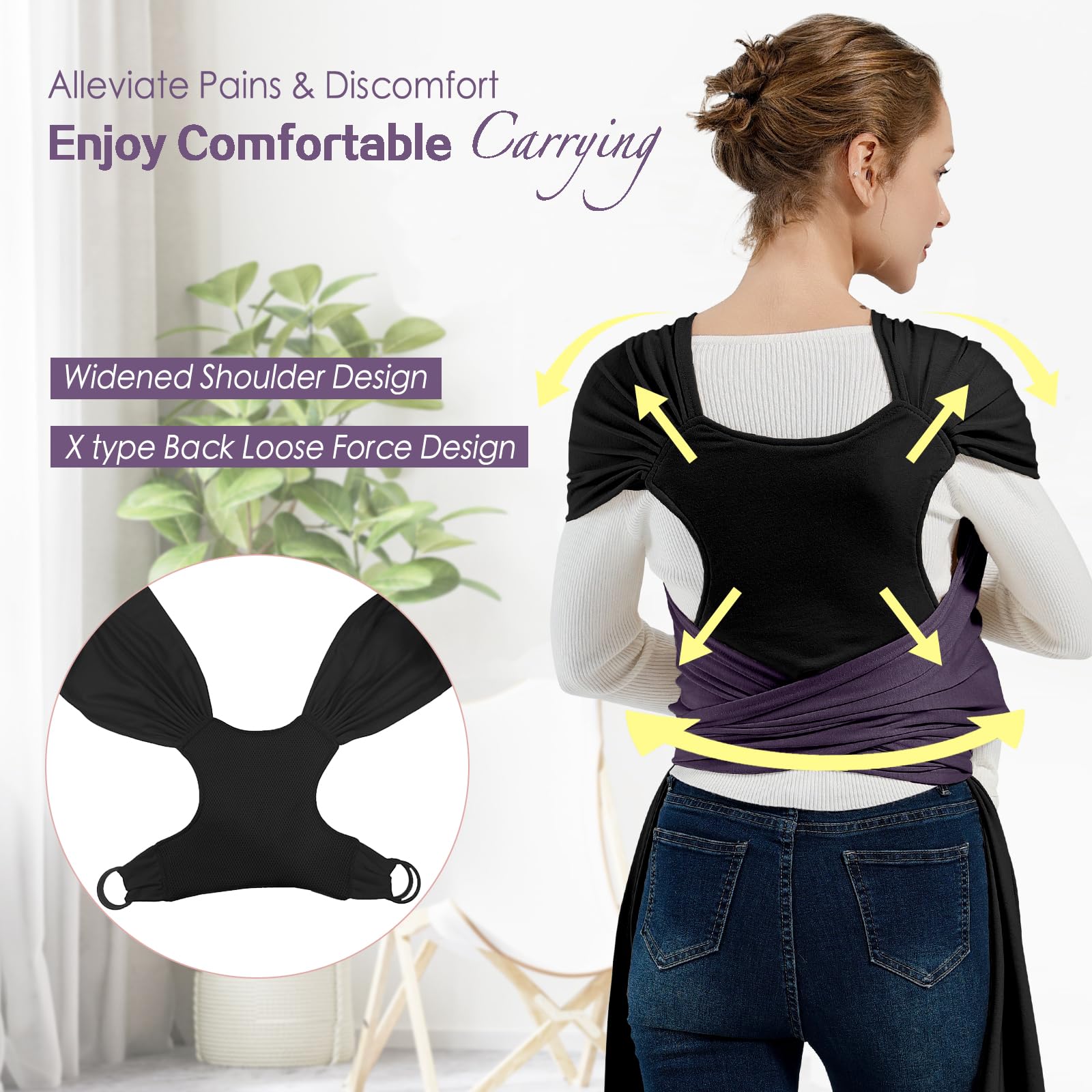 MissWISDOM Baby Wraps Carrier height adjusts to fit 1–36 months