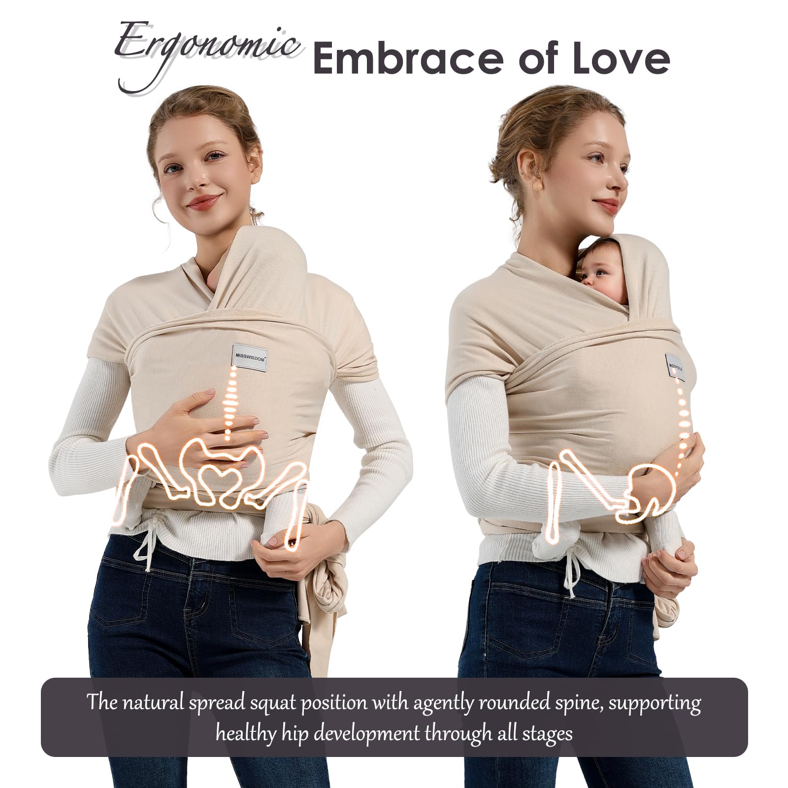 MISSWISDOM wrap carrier easy-wear with clear instructions and videos for confidence.