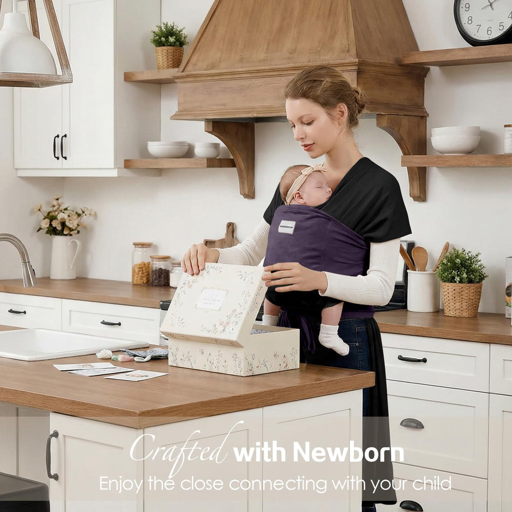 MissWISDOM Baby Wraps Carrier demonstrates ergonomic M-shaped design for natural leg position