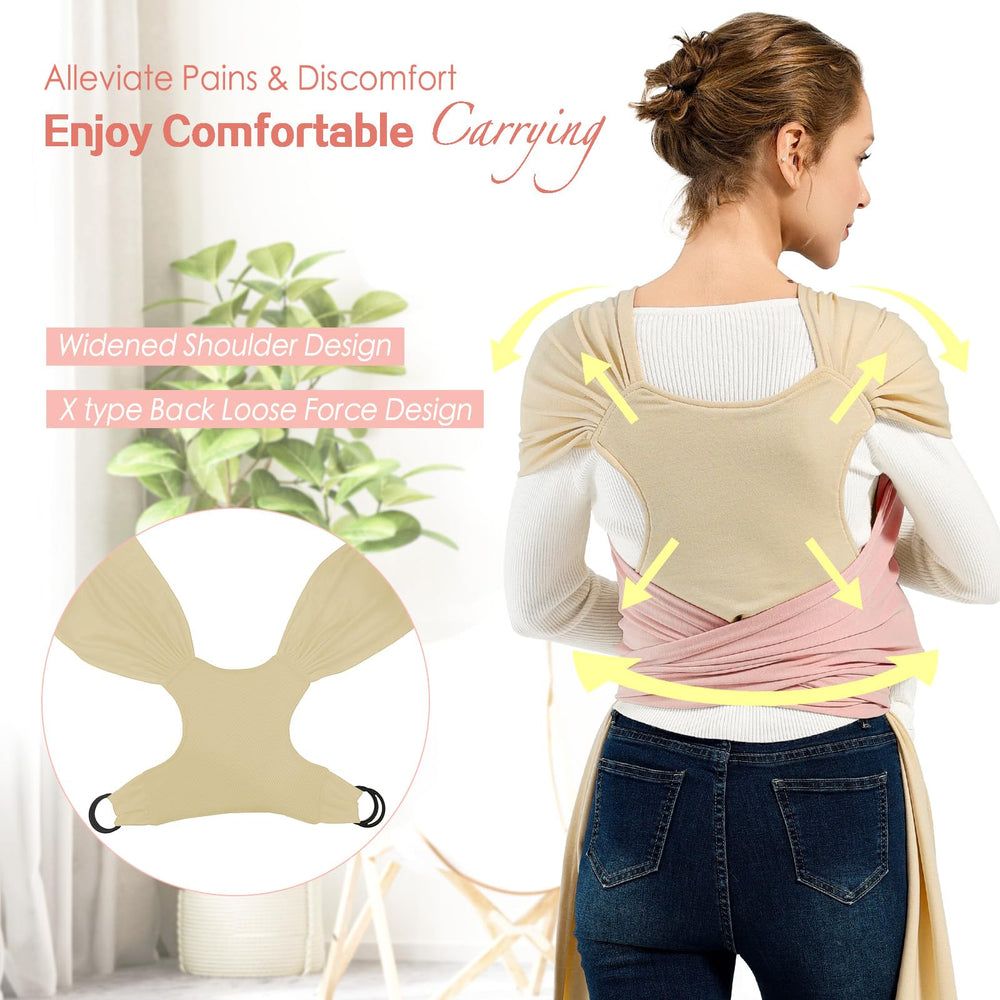 MISSWISDOM baby wraps carrier side view beige pink showcases adjustable fit for growing baby