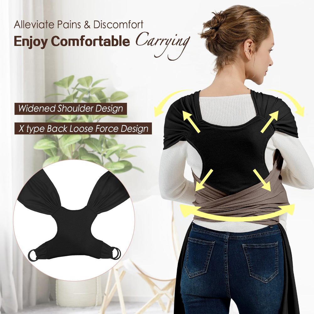 MISSWISDOM carrier shows adjustable wide shoulder straps to reduce neck stress.