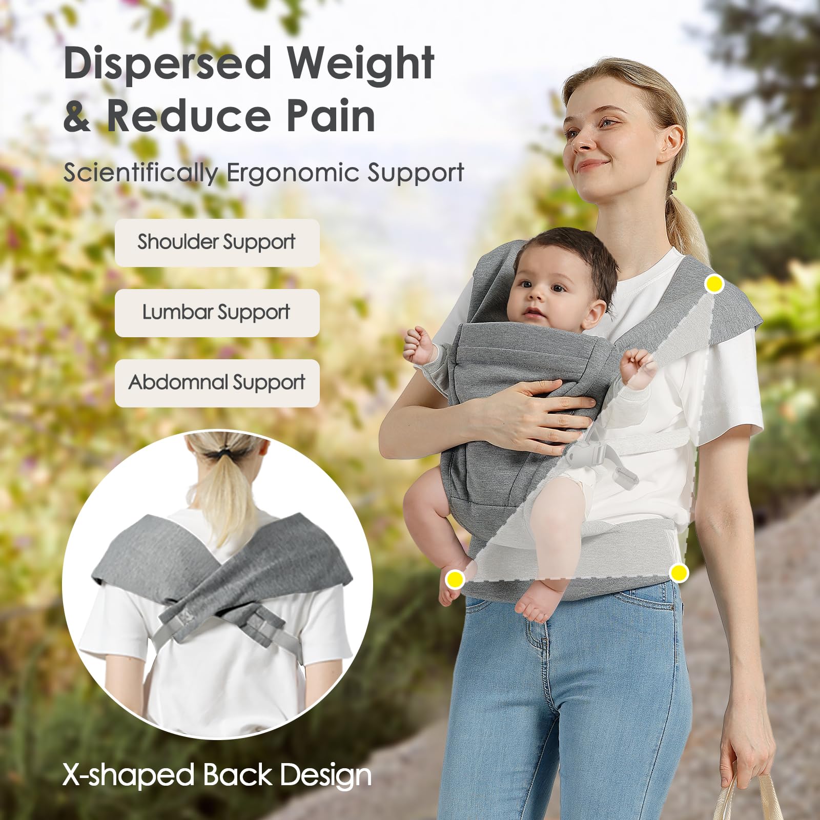 MISSWISDOM expandable cross straps adjust for a snug newborn to toddler fit.