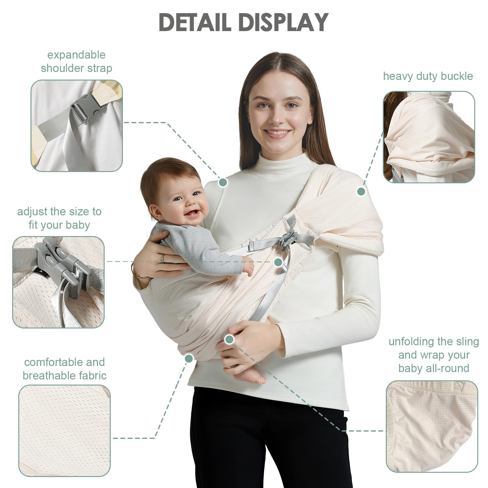 MISSWISDOM toddler-sling-shoulder-strap-widened distributes weight evenly for less strain