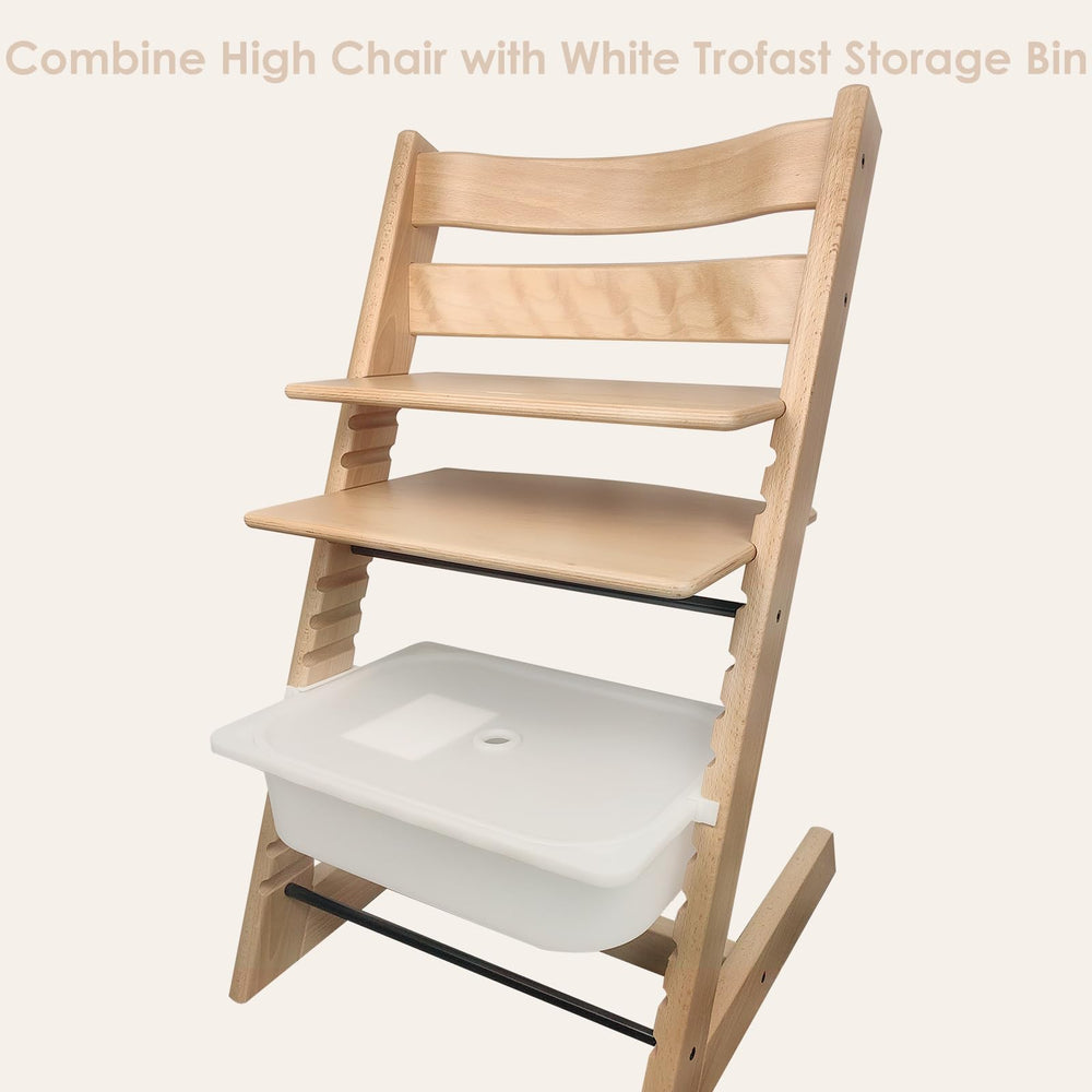 MITCHENIFY Trofast adapters attached to the chair groove for sturdy, reusable storage.