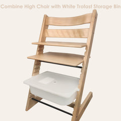 MITCHENIFY Trofast adapters attached to the chair groove for sturdy, reusable storage.