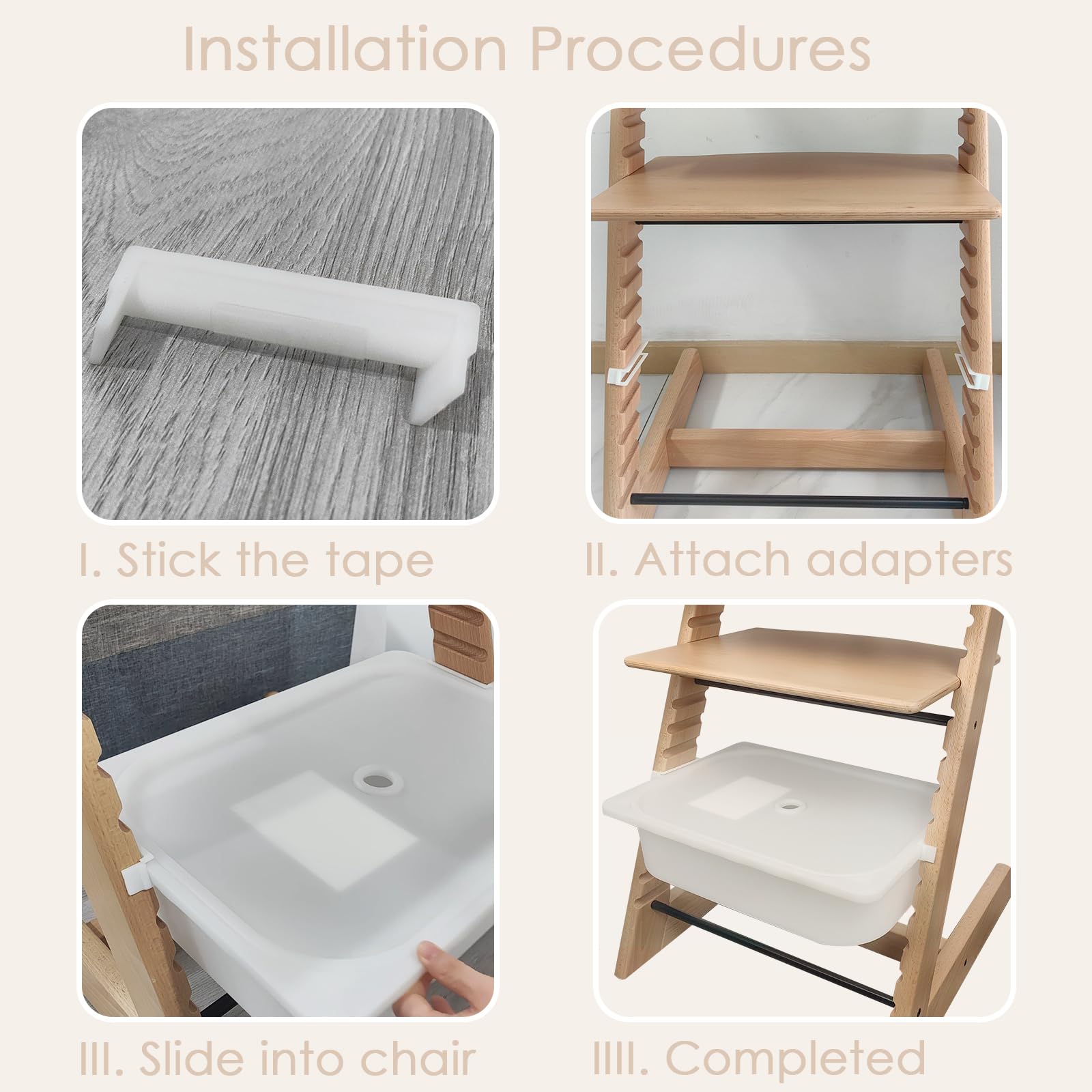MITCHENIFY Trofast adapters organize bibs and toys near the high chair.