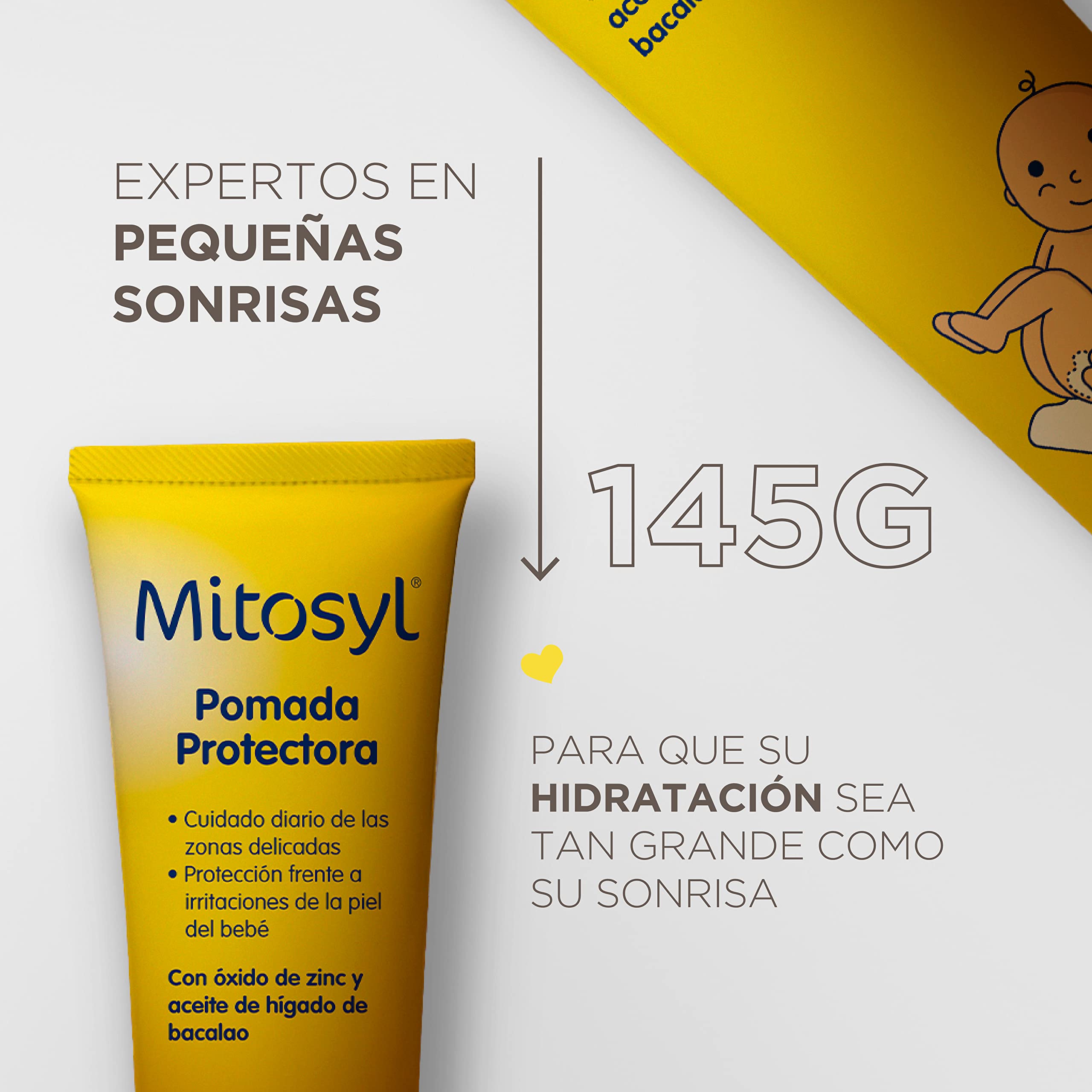 Mitosyl Pomada texture closeup displaying smooth ointment for protective barrier use.
