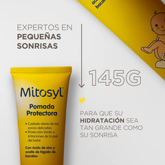 Mitosyl Pomada texture closeup displaying smooth ointment for protective barrier use.