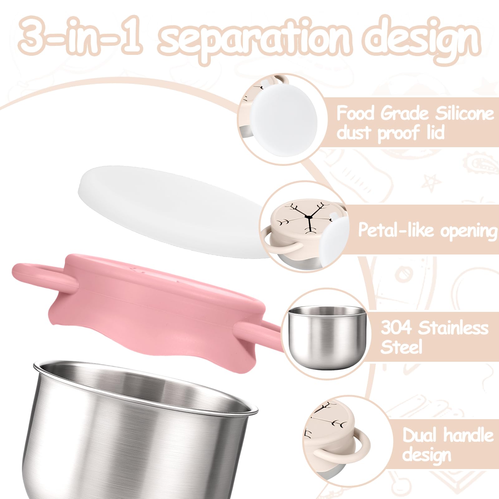 Mity rain dual-handles provide secure grip for independent snacking.