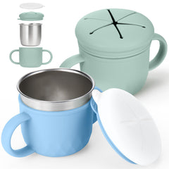 Mity Rain dual-lids snack cups show spill-proof design for mess-free snacking