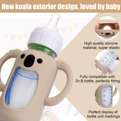 Mity Rain silicone sleeve design view shows stylish, easy-grip protection for glass baby bottles.