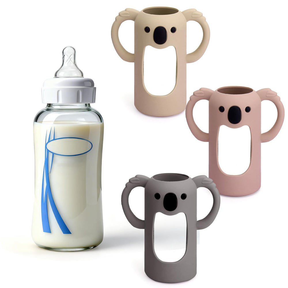 Mity Rain sleeve on Dr Brown's bottle emphasizes handle compatibility and grip.