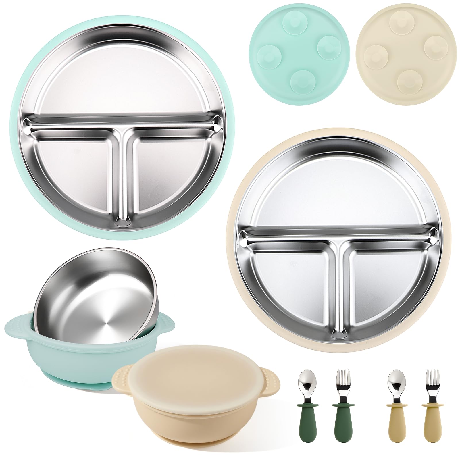 Mity rain stainless steel toddler plate with a stable base for mess-free dining.