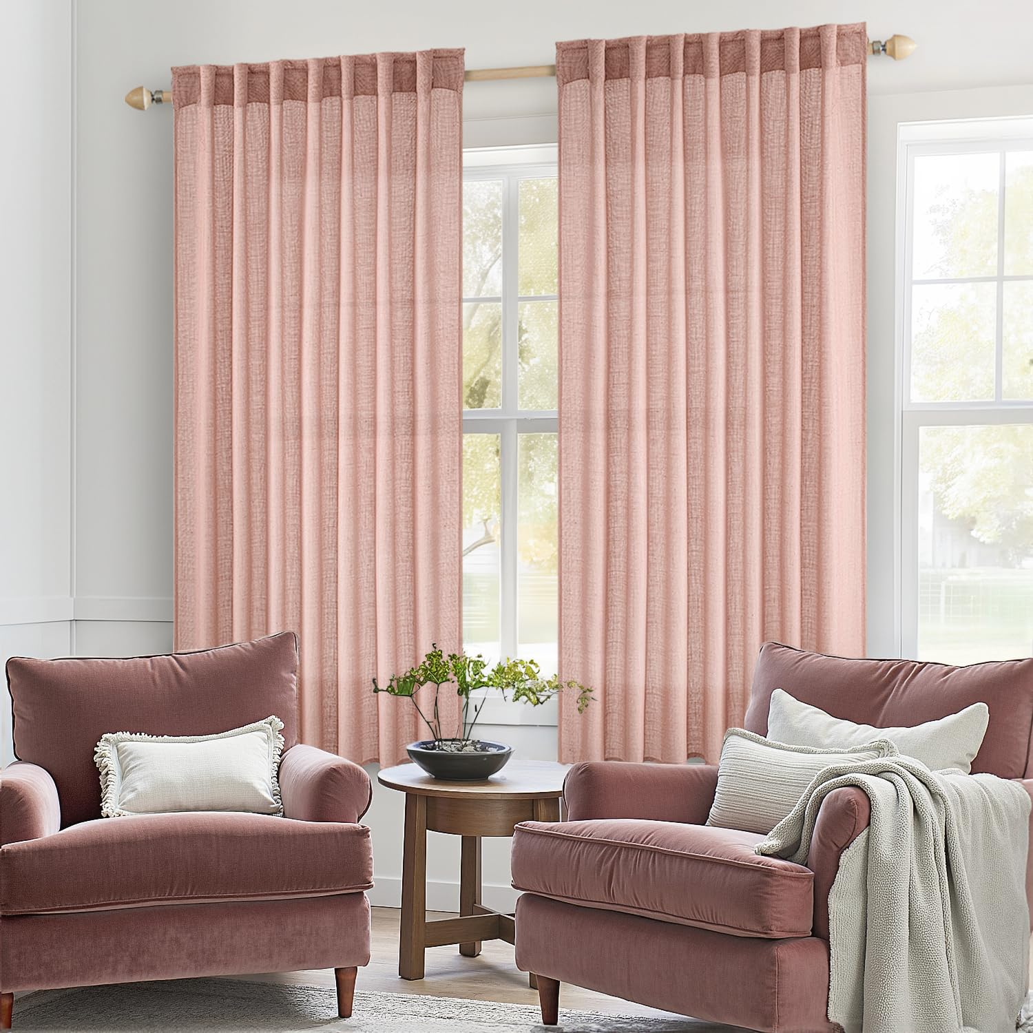 MIULEE blush pink linen curtains window-drape showcases semi-sheer light filtering for gentle daytime privacy