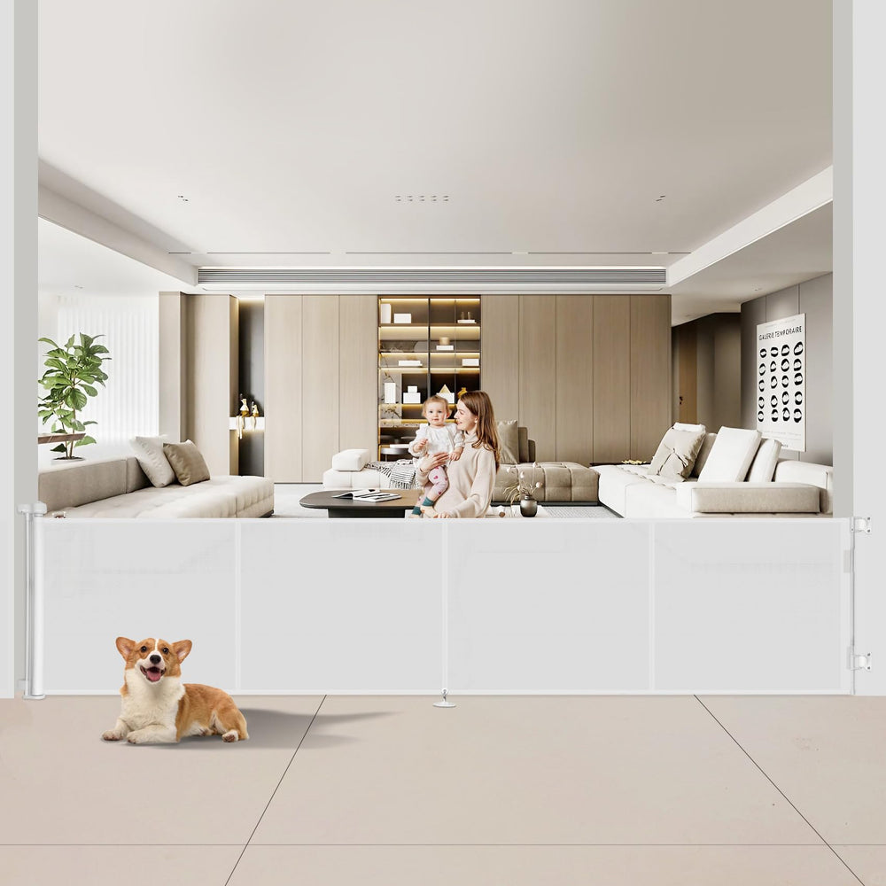 Miumoon 200-inch retractable gate fully extended for wide doorway safety and childproofing.