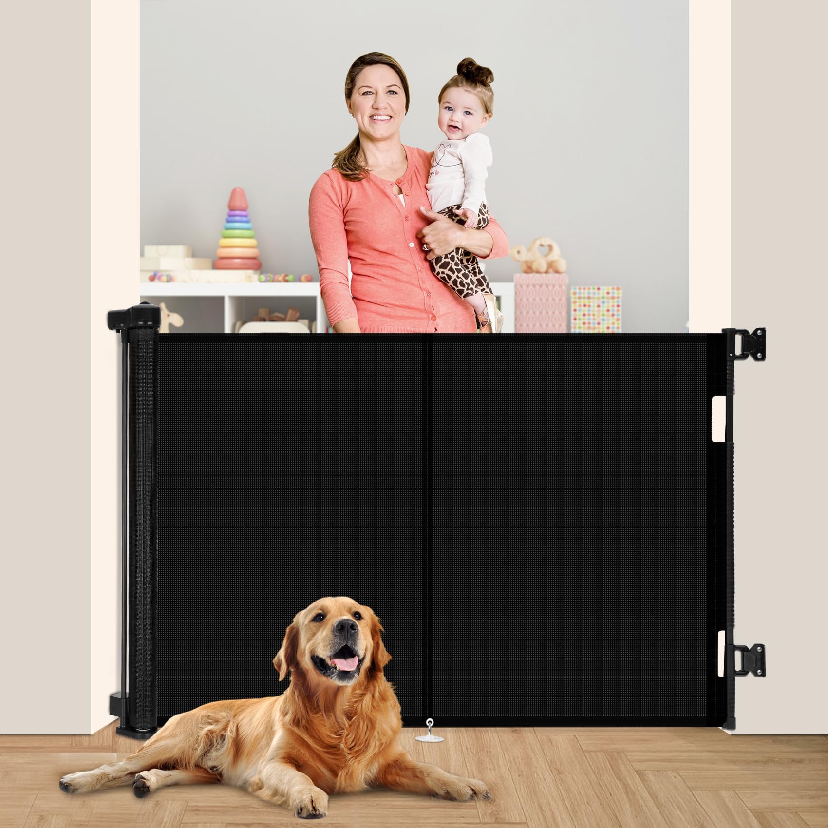 Miumoon 59-inch retractable gate assembly demonstrates secure doorway setup.