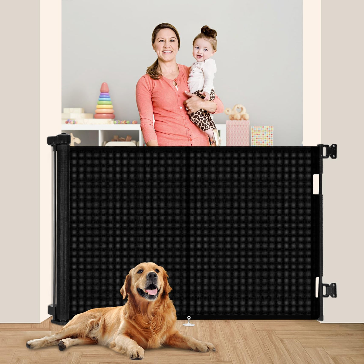 Miumoon 59-inch retractable gate assembly demonstrates secure doorway setup.